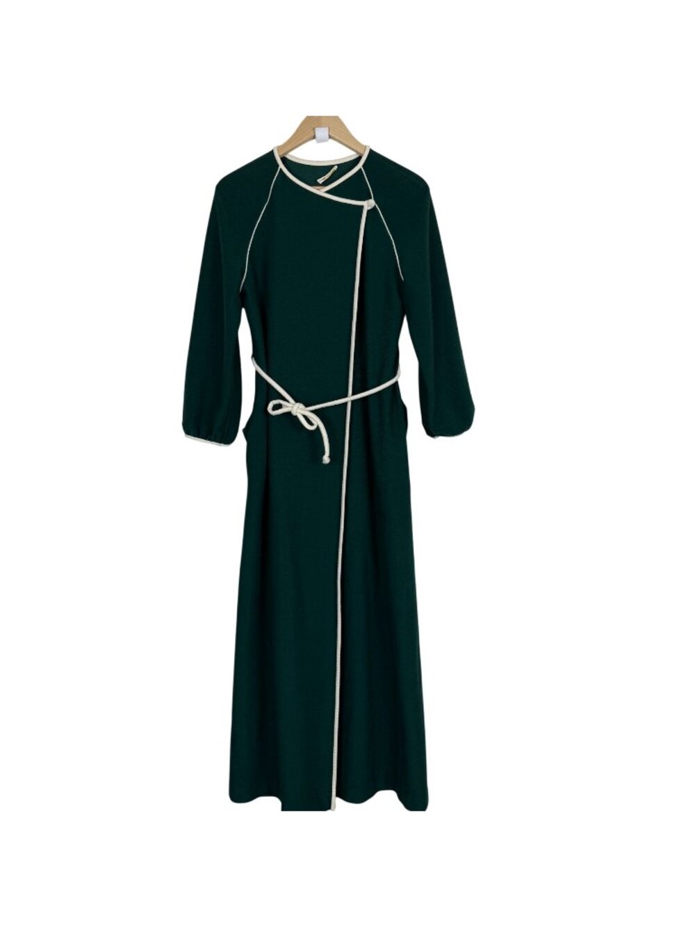 Vtg Vassarette Juniors Green Velour Robe Dressing Gown Sz 9 White Trim Belted